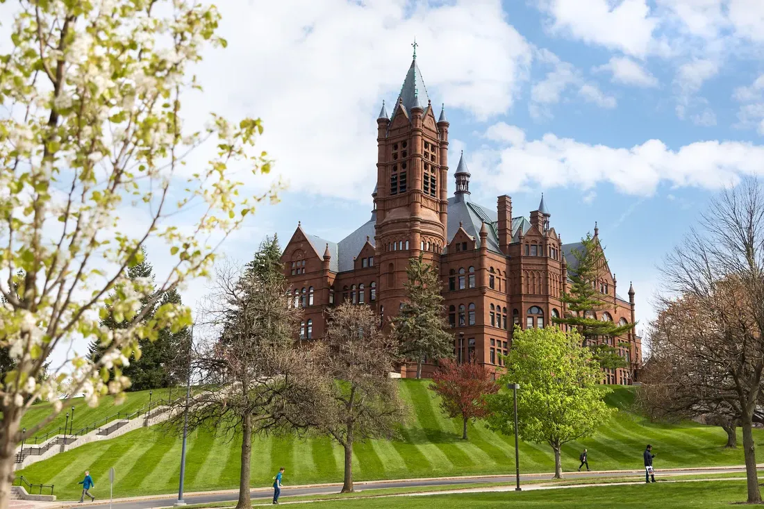 The exterior of the Crouse College building.